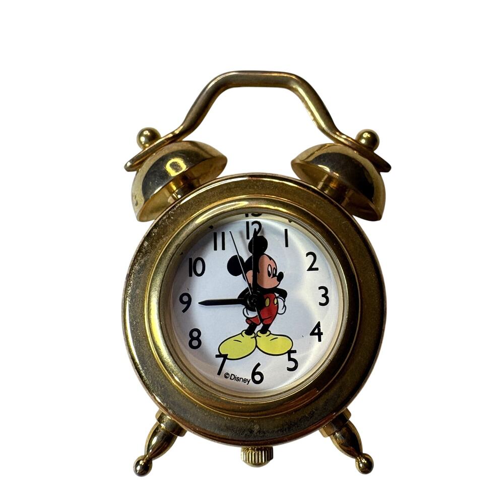 Vintage Brass Miniature Mickey Mouse Clock - Charming Disney Collectible - vn